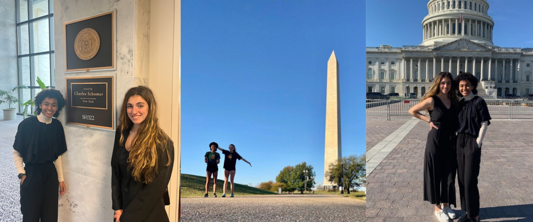 Three photos of Savannah and Aubrianna, college-aged students, around DC - inside the Capitol Building, outside the Lincoln Memorial